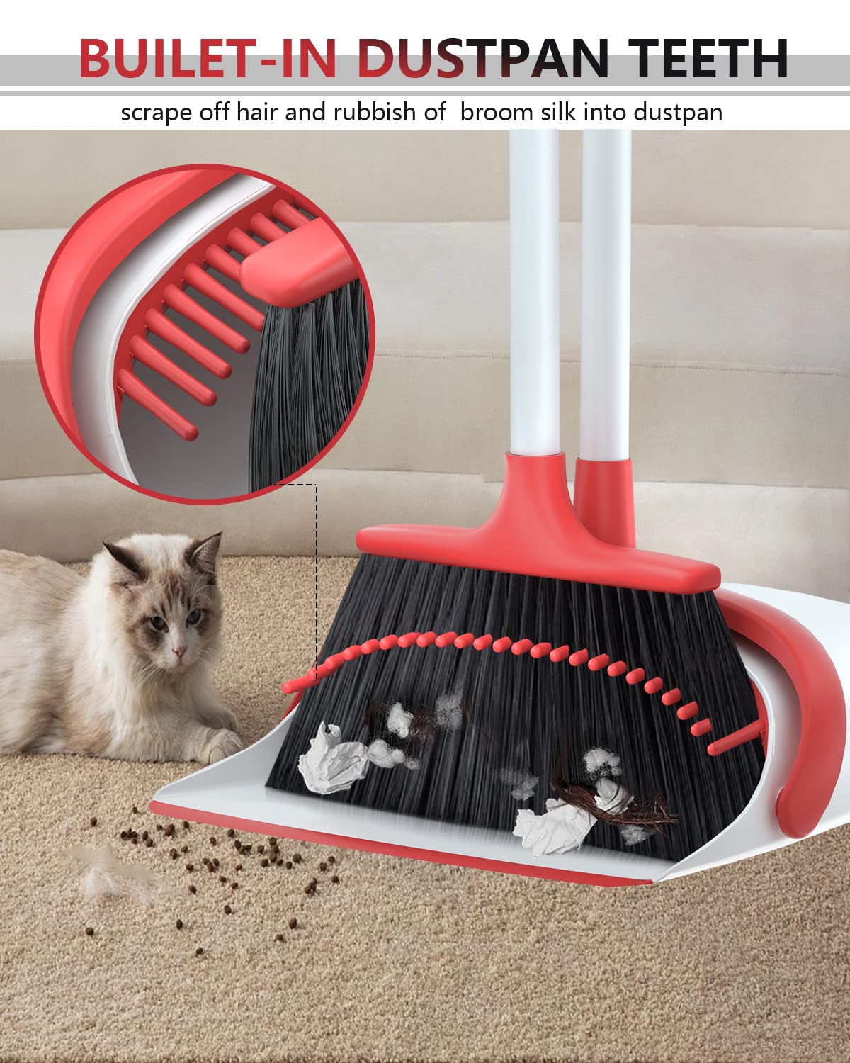 Broom and Dustpan Set, Broom and Dustpan Set Heavy Duty, Upgraded 52â€™â€™ Long Handle Broom and Dustpan Set for Home, Standing Broom with Dustpan Combo Set, Dust pan and Broom Combo for Home Office