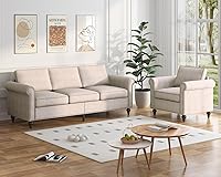 Vista 1 de BALUS Juego de sofá de 2 piezas, juego de sofás para sala de estar con patas de sofá de madera, muebles de sala de estar de lino con ribete