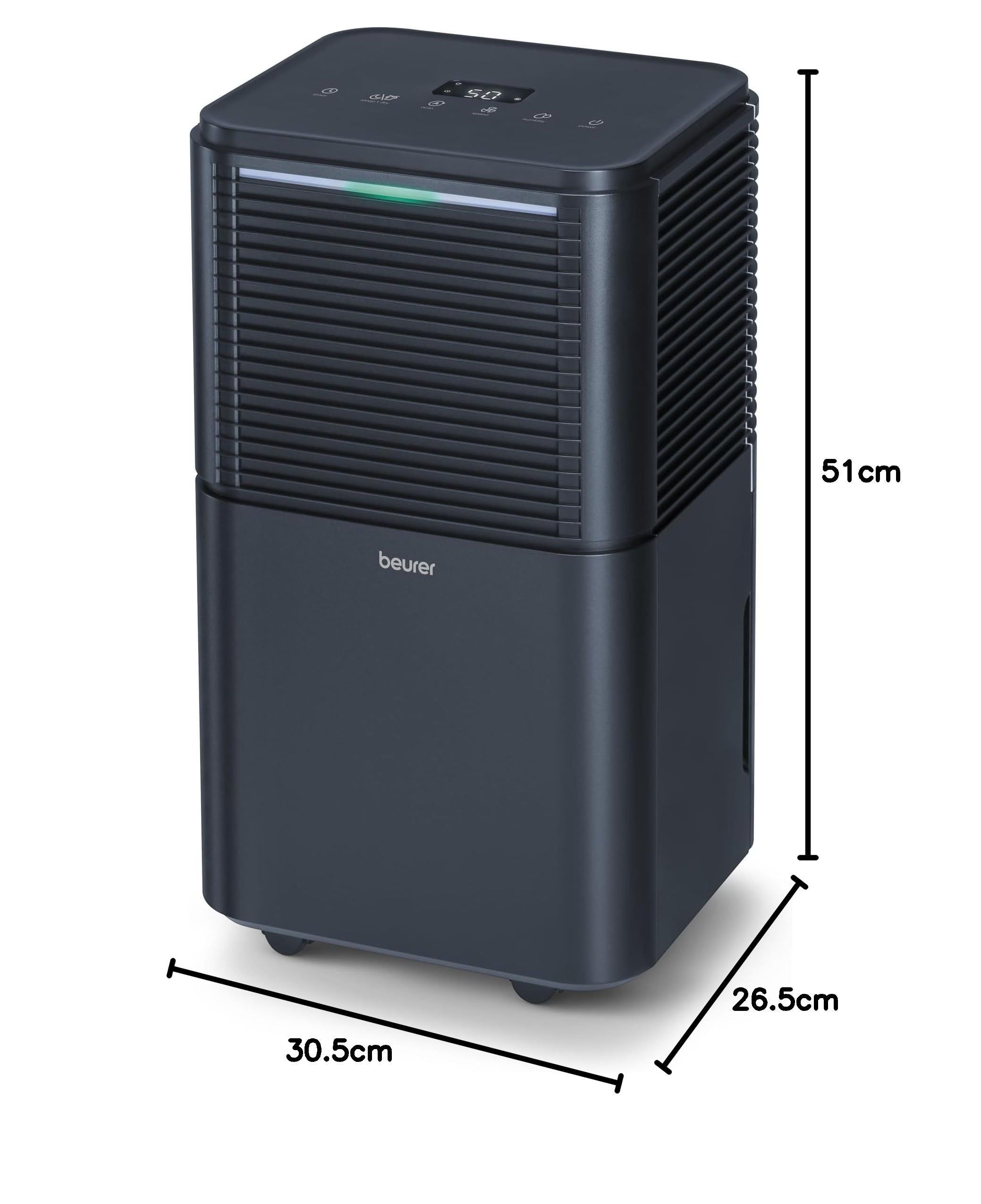 Beurer LE 150 elektrischer Luftentfeuchter, 12L/24h, Raumentfeuchter mit Automatik- & Wäschetrocknungsfunktion, besonders leise im Nachtmodus, gegen Schimmel & Gerüche, 2L Wassertank, bis 30m2