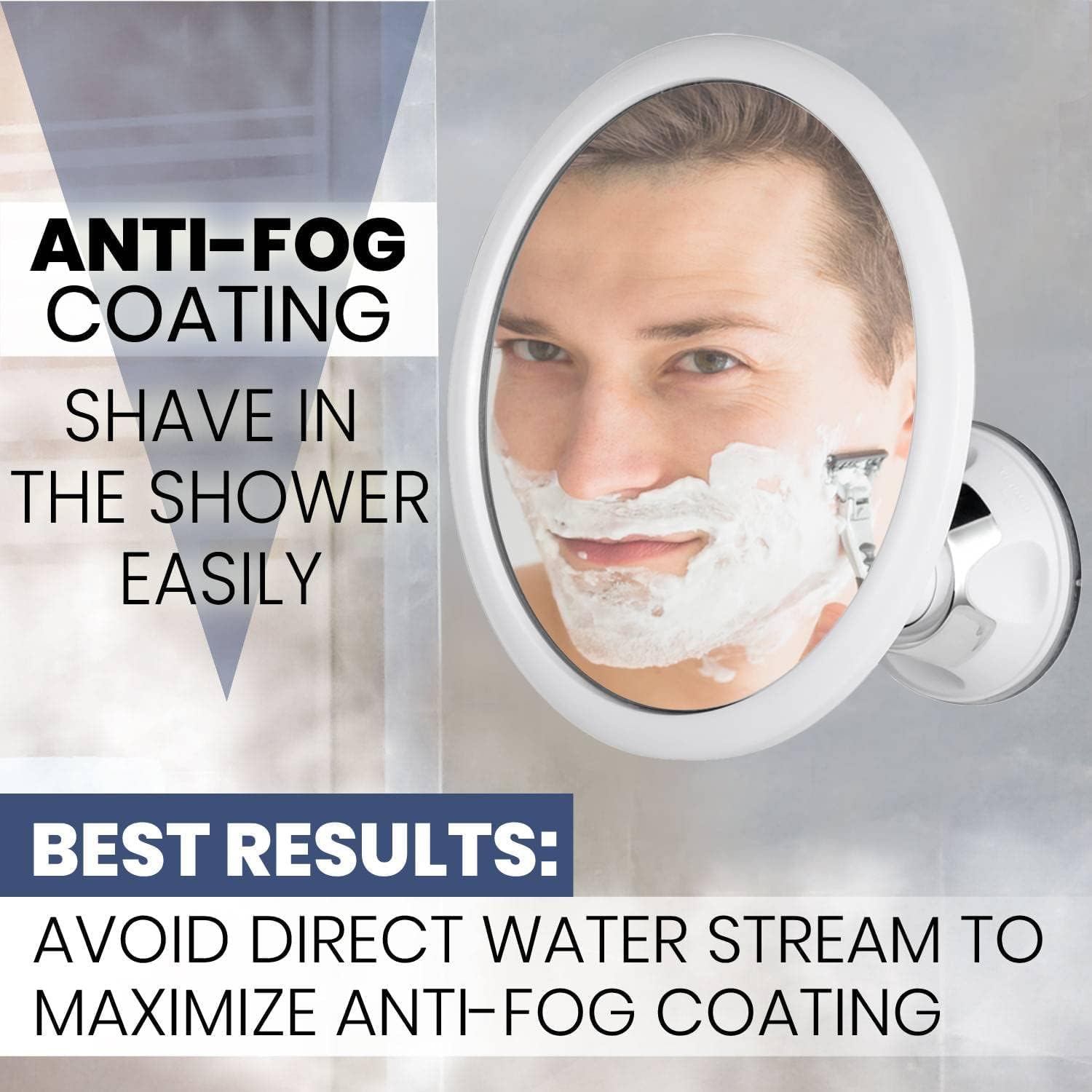 MIRRORVANA 3X Magnifying Round Shower Mirror for Fogless Shaving with Strong and Sticky Suction Cup, Shatterproof Surface and 360° Swivel - 6.7" Diameter