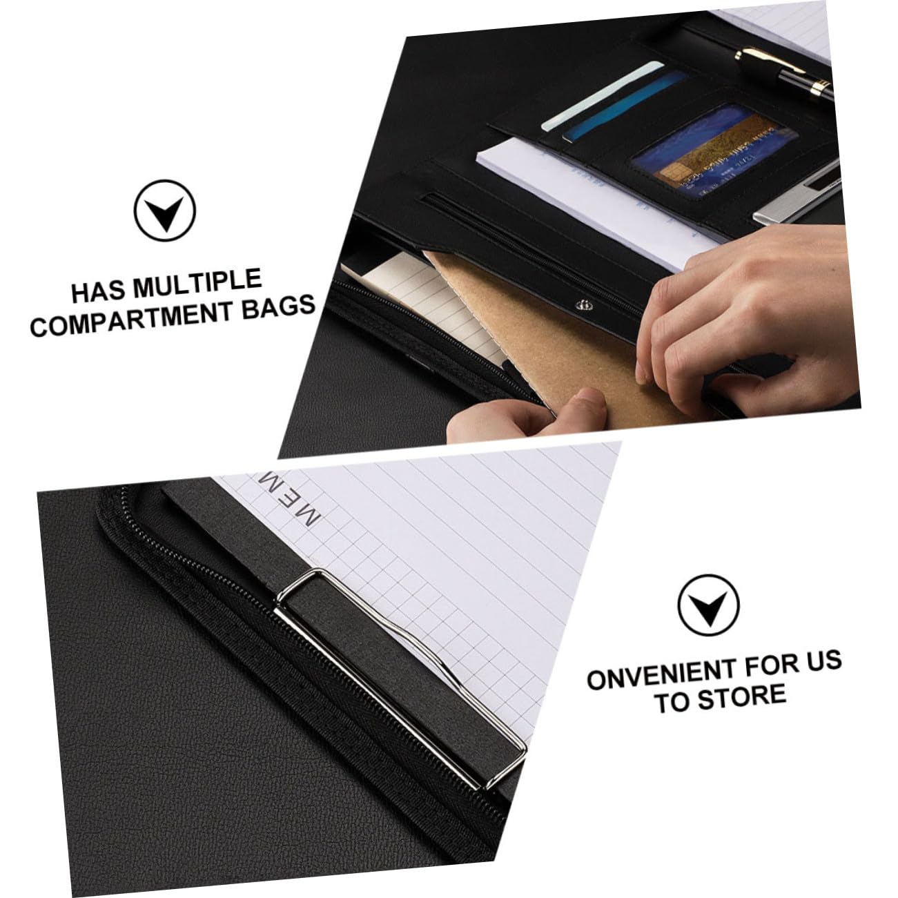 SEWACC Business Portfolio Ordner A4 Großformat Reißverschluss Pu Leder Organizer Dokumentenmappe Mit Notizblock Büro Und Schule