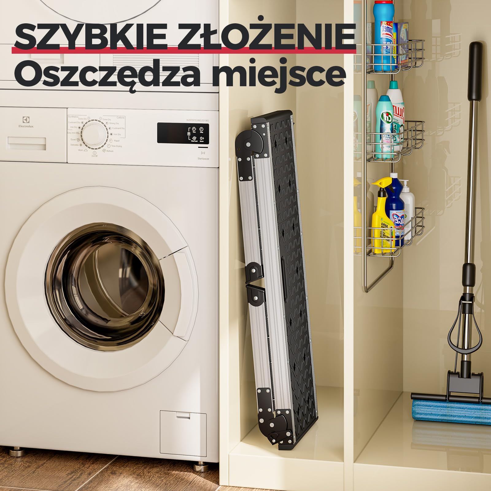 KINGRACK Składana platforma robocza, aluminiowa drabina schodkowa z antypoślizgowymi gumowymi nóżkami, lekka drabina schodkowa z zamkami bezpieczeństwa do domu i garażu – do 150 kg, czarna