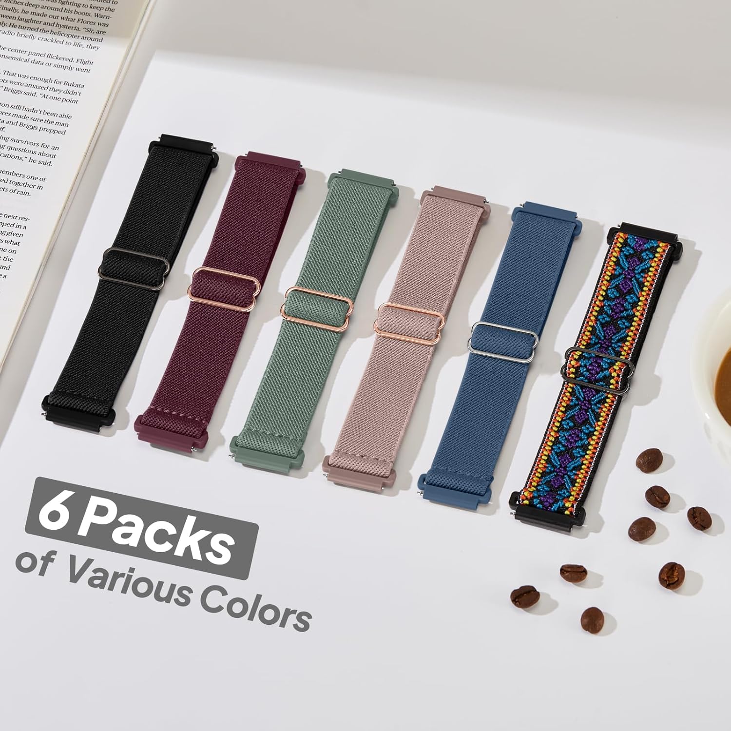 6 Pack Stretchy Bands Compatible with Samsung Galaxy Watch 7 6 5 4 40mm 44mm/Galaxy Watch 6 4 Classic 42mm 46mm 43mm 47mm/Galaxy 5 Pro 45mm/Active 2, 20mm Elastic Nylon Sport Strap for Men Women - Image 7