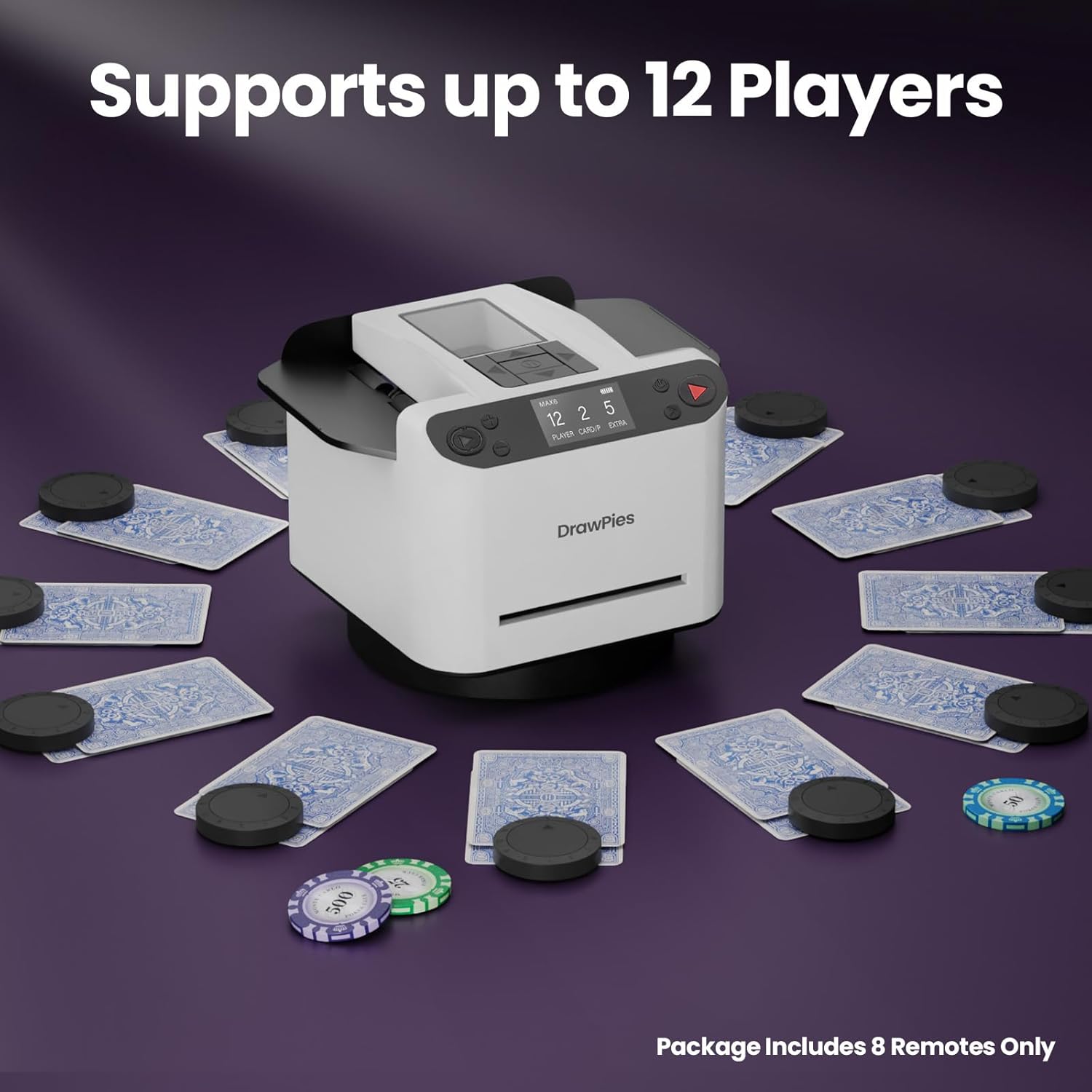 Automatic Card shuffler and Dealer 2-in-1 Machine 2026, 8 Remotes, Dealing Machine for 1-12 Players, Rotatable 180°/360°, Ultra Quiet, Rechargeable, for Board Game and Poker, Casino Card, UNO