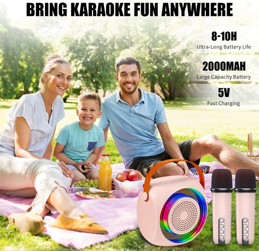 Karaoke Machine for Kids,Portable Karaoke Machine with 2 Wireless Microphone with RGB Led Lights Singing Machine Karaoke Speakers Bluetooth with Microphone for Adults,Gifts for Girls and Boys Birthday
