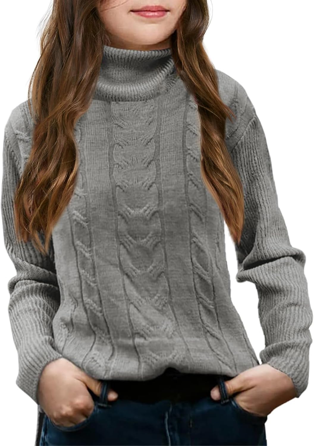 Girls Turtleneck Sweaters Pullover Kids Toddlers Cable Knit Long Sleeve Jumper Tops