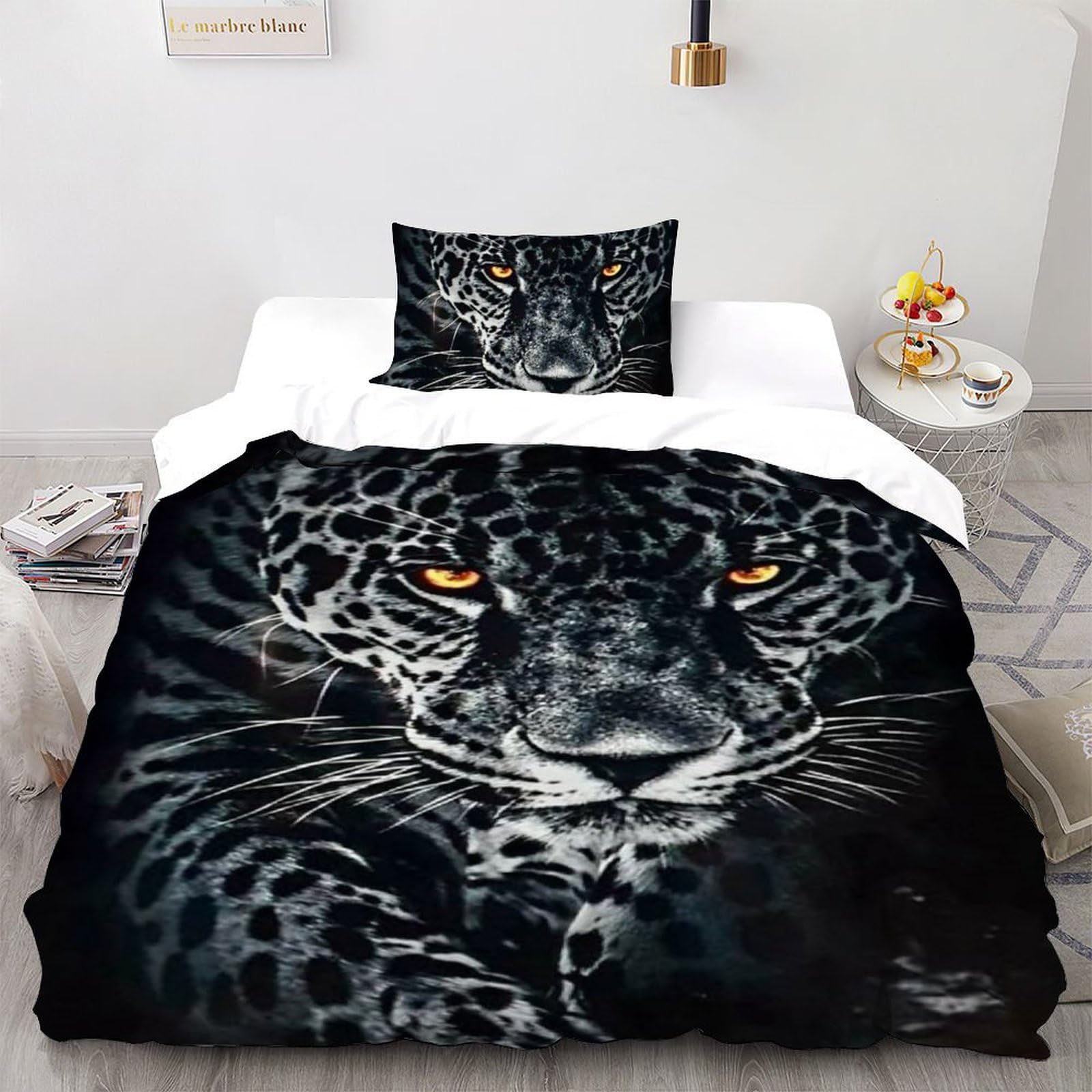 Housse de couette single guépard 135x200cm en microfibre avec 1 taie d'oreiller pour garçon