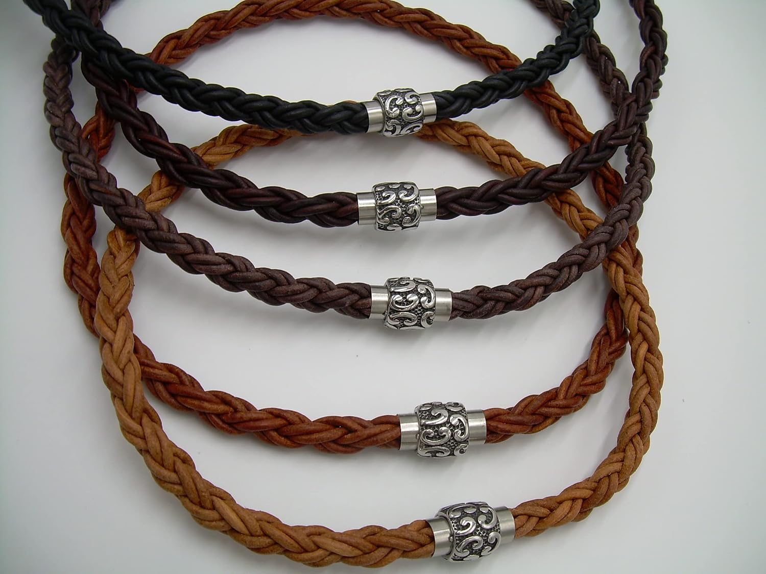 Genuine Leather Cord Chain Necklace for Men Women - Handmade Mens Thick Braided Leather Necklace with Tooled Stainless Steel Magnetic Clasp - Available sizes: 16,18,20,22 inch or Custom