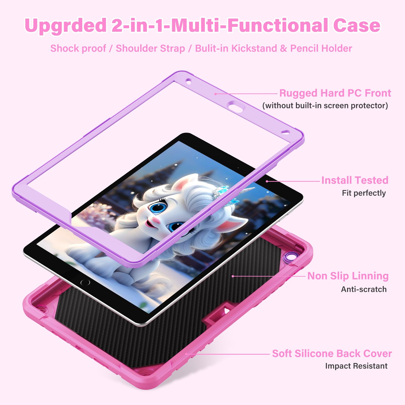 TSQ Case For IPad 9th/8th/7th Generation With Screen Protector For Kids | Military Grade 360 Rotating Stand & Hand Shoulder Strap | Heavy Duty Rugged Silicone Case For IPad 10.2 Inch-Pink - View #7