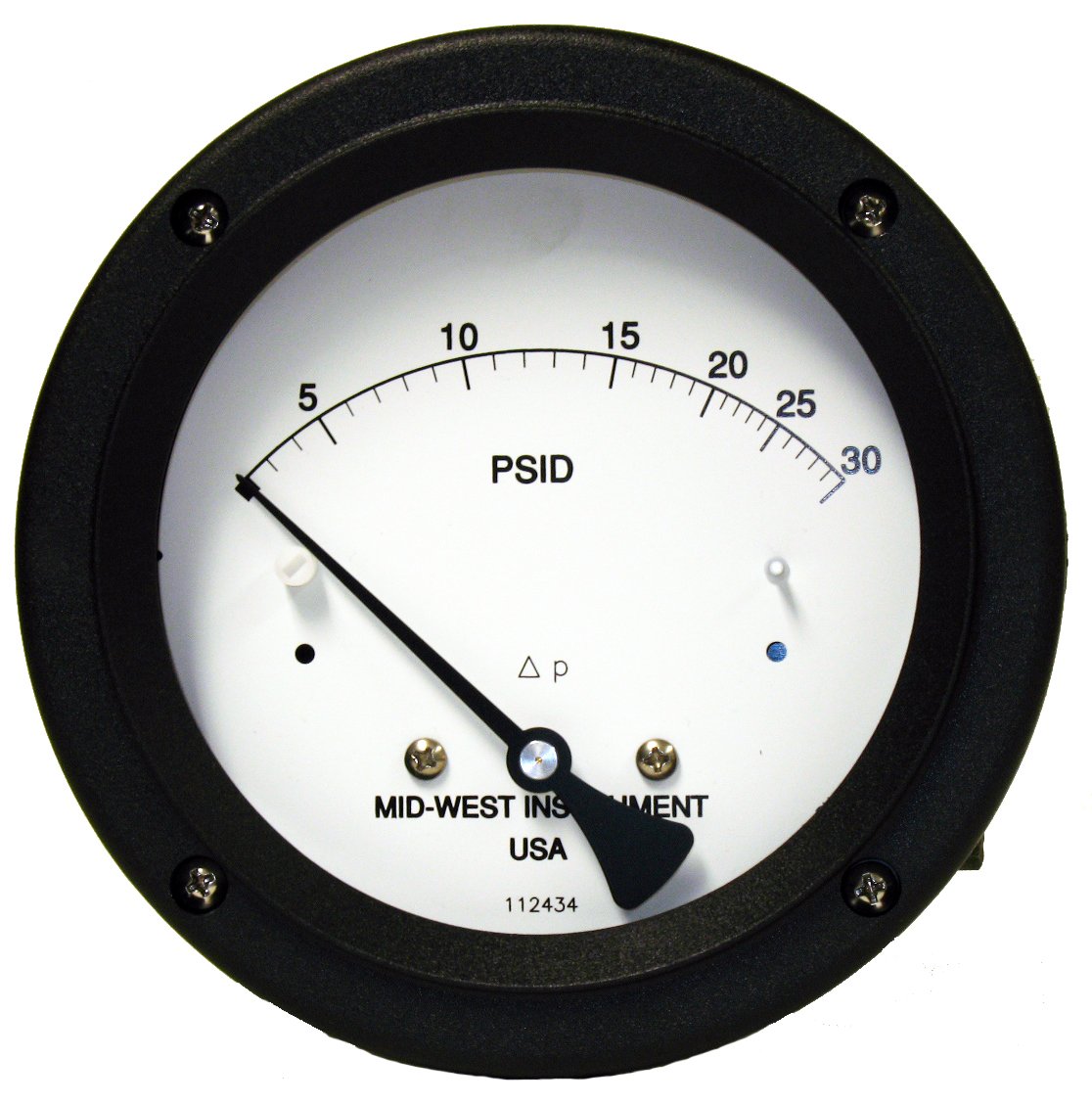 Mid-West 140-AC-00-OO-100P Differential Pressure Gauge with Aluminum Body and 316 Stainless Steel Internals, Diaphragm Type, 3/2/3% Full Scale Accuracy, 4-1/2" Dial, 1/4" FNPT Back Connection, 0-100 psid Range, 3000 psig SWP