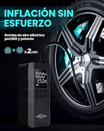 Miniatura 2 de Compresor de aire portátil para inflador de neumáticos, bomba de aire portátil inalámbrica de 150 PSI para neumáticos de automóvil con manómetro y