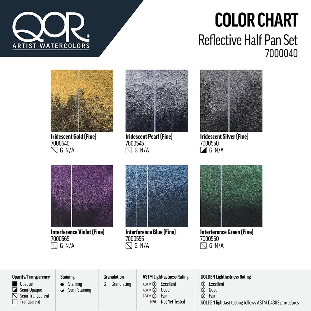 QoR Reflektierendes Halbschalen-Set von Gold, 6 halbe Wasserfarben, professionelles Aquarellfarben-Set