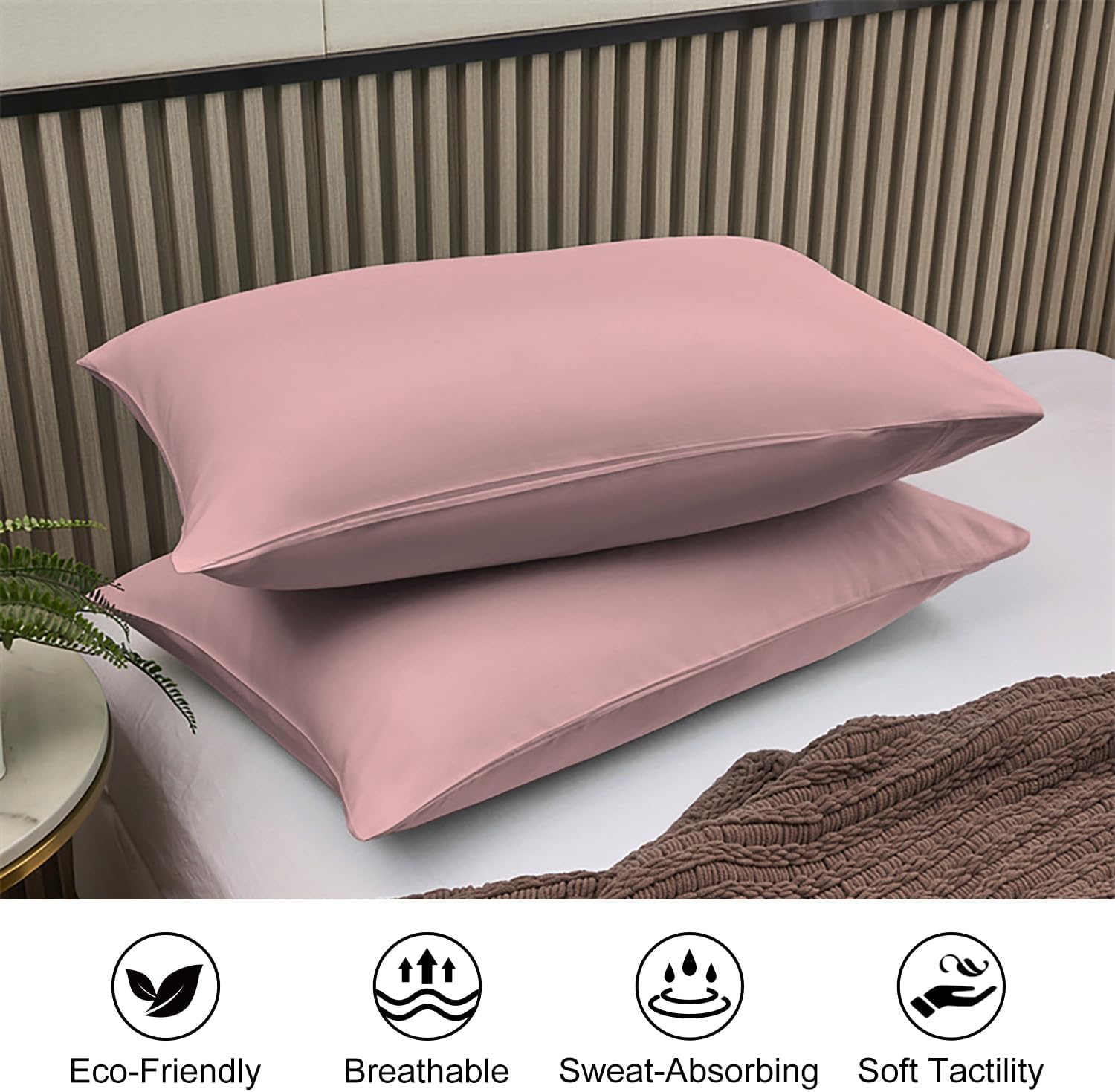 Lirex 2 Pack Pillow Cases, 100% Cotton Breathable Pillowcases, 20"X 26" Standard Size, Rose Pink