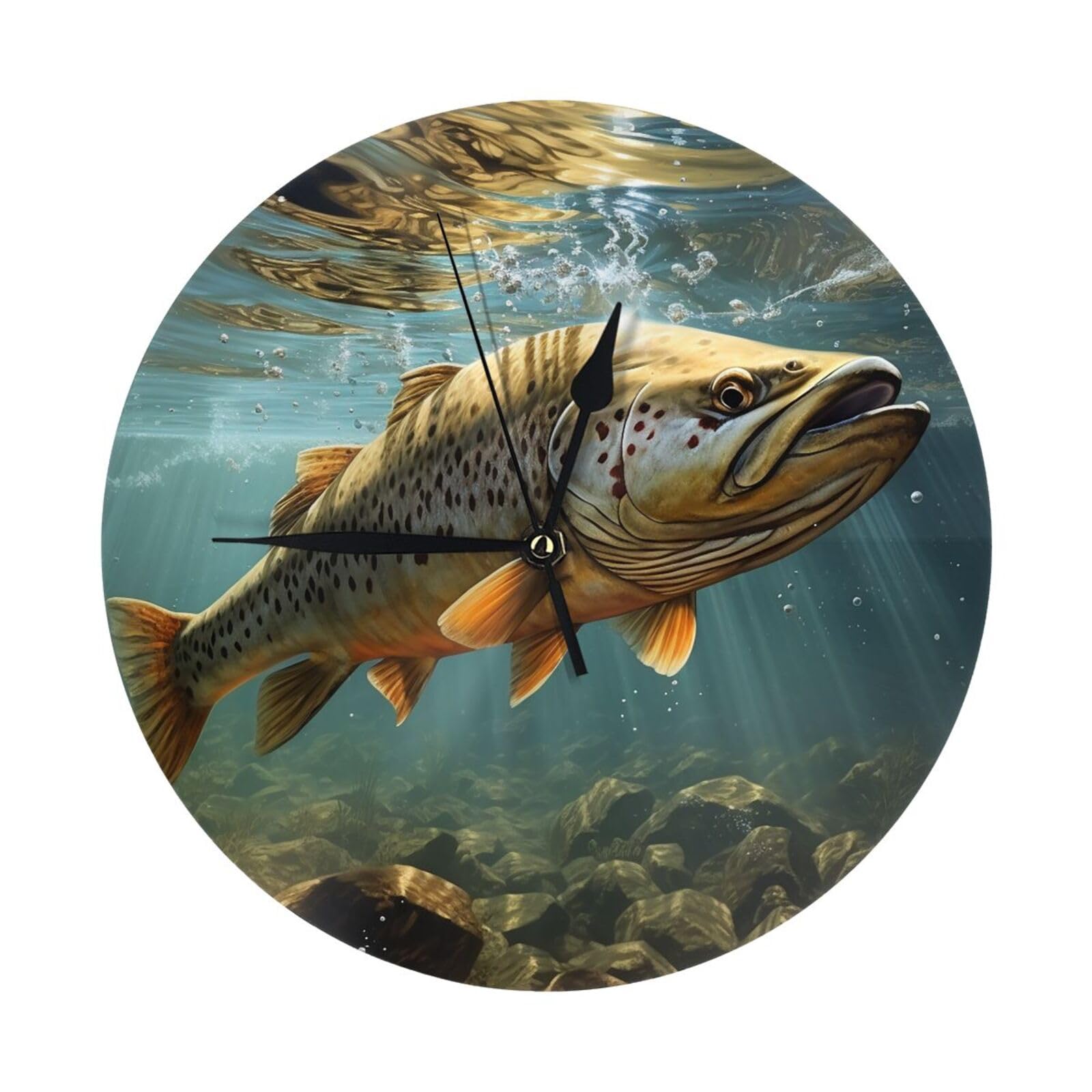 FodPand Fish Wall Clock - 10 Inch Silent Non-Ticking Modern Wall Clocks Battery Operated - Classic Simple Minimalist Analog Round Decorative Clock for Kitchen, Home, Office