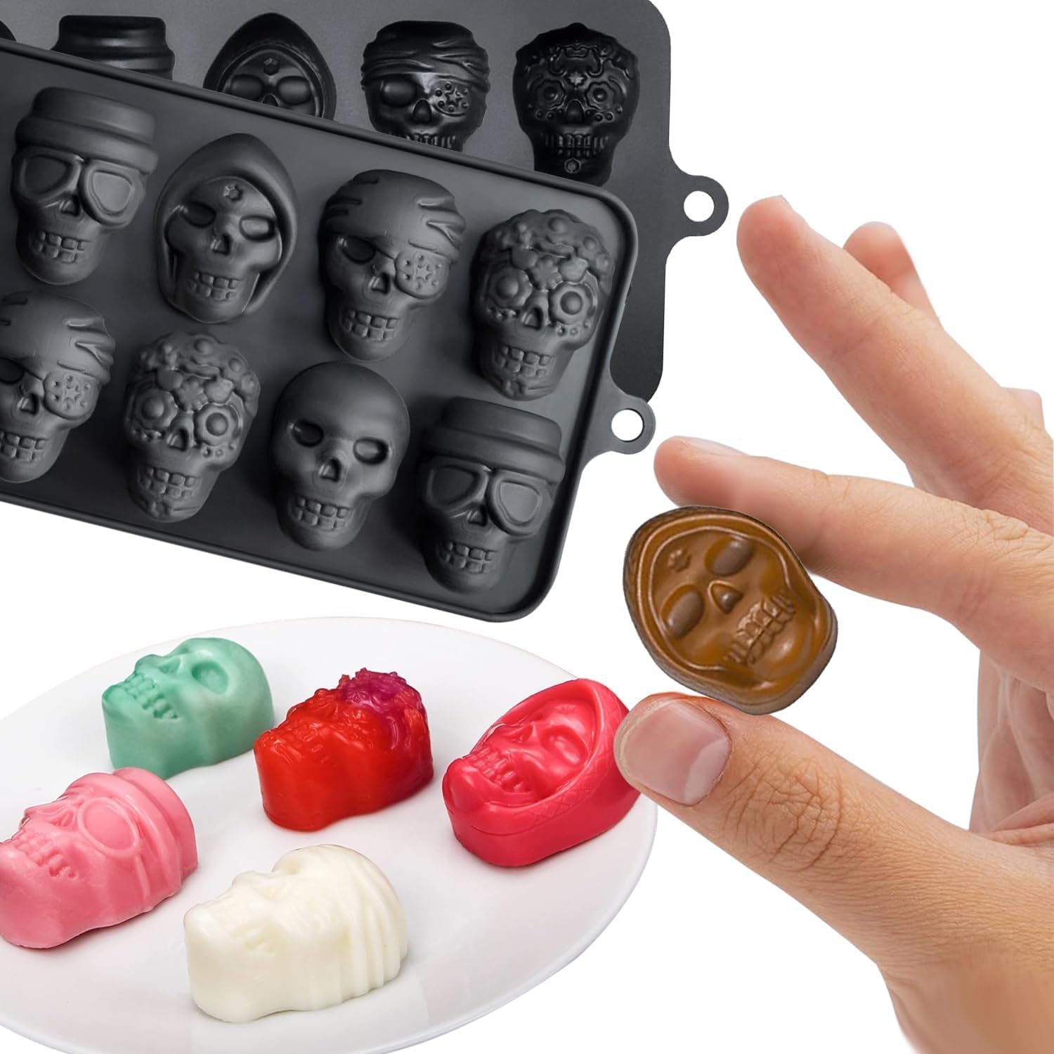 QUNXON Halloween Silikonformen 2er Set - Totenkopf Backformen Für Schokolade & Gummibärchen