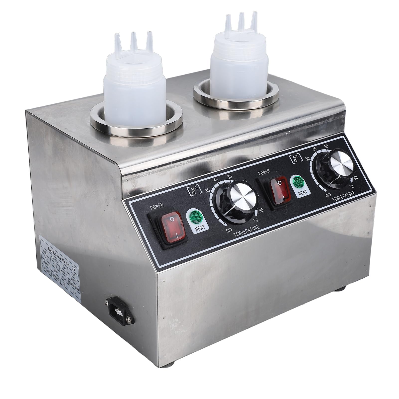 Fdit Calentador Eléctrico de Queso para Nachos, Dispensador de Chocolate Caliente con 2 Botellas, 320W, 30-85℃ Ajustable, para Mermelada, Chocolate y de Queso (Enchufe Europeo 220V)