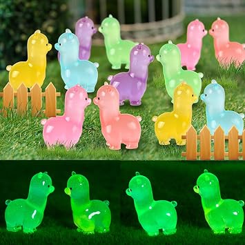 HOMICO Luminous Mini Alpaca 12PCS Mini Resin Animals Colorful Alpaca Toys Tiny Animals Figures for Dollhouse Garden Micro Landscape Aquarium Decor