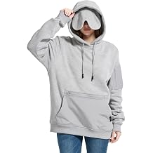 Travel Hoodie with Built-In Eye Mask for Airplane Travel Breathable Comfort Pullover Sweatshirt Multiple Pockets