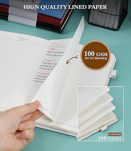 Miniatura 5 de Cuaderno rayado para escribir, papel grueso A5 de 3.53 ozm, diario de tapa dura de cuero para mujeres y hombres, diario de viaje de 160 páginas