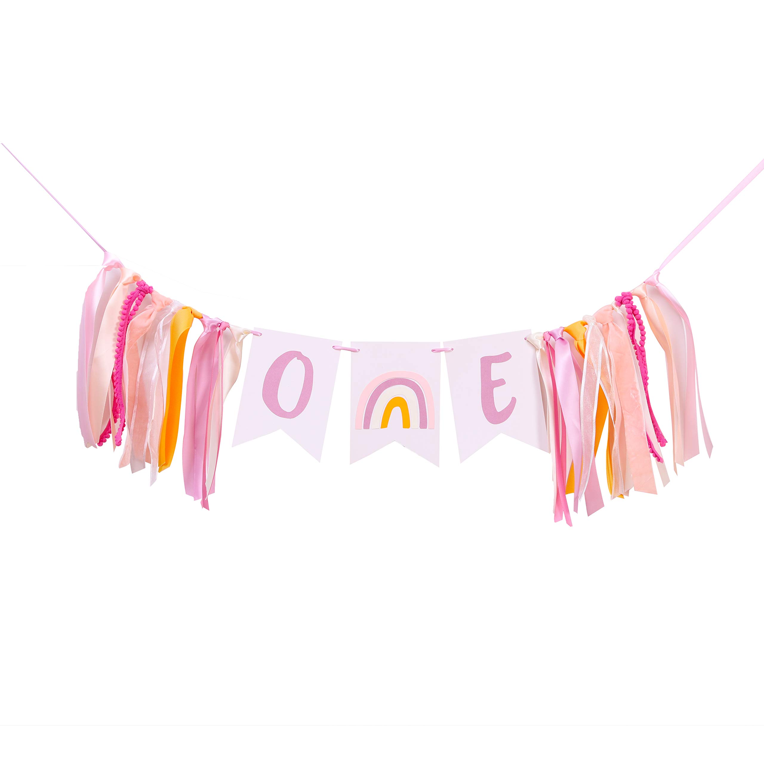 Bohemian 1st Birthday Banner - Bohemian Rainbow High Chair Banner, Girl Pink Theme Firstst Birthday High Chair Banner, Photo Props(Boho Rainbow Pink Banner)