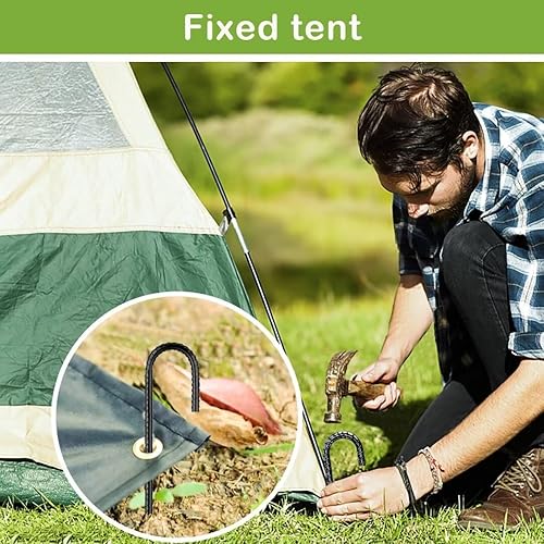 Miniatura 9 de Rebar - Estacas de 12 pulgadas, estacas de tierra resistentes con gancho en J galvanizado antioxidante, anclajes de tierra resistentes para jardín,