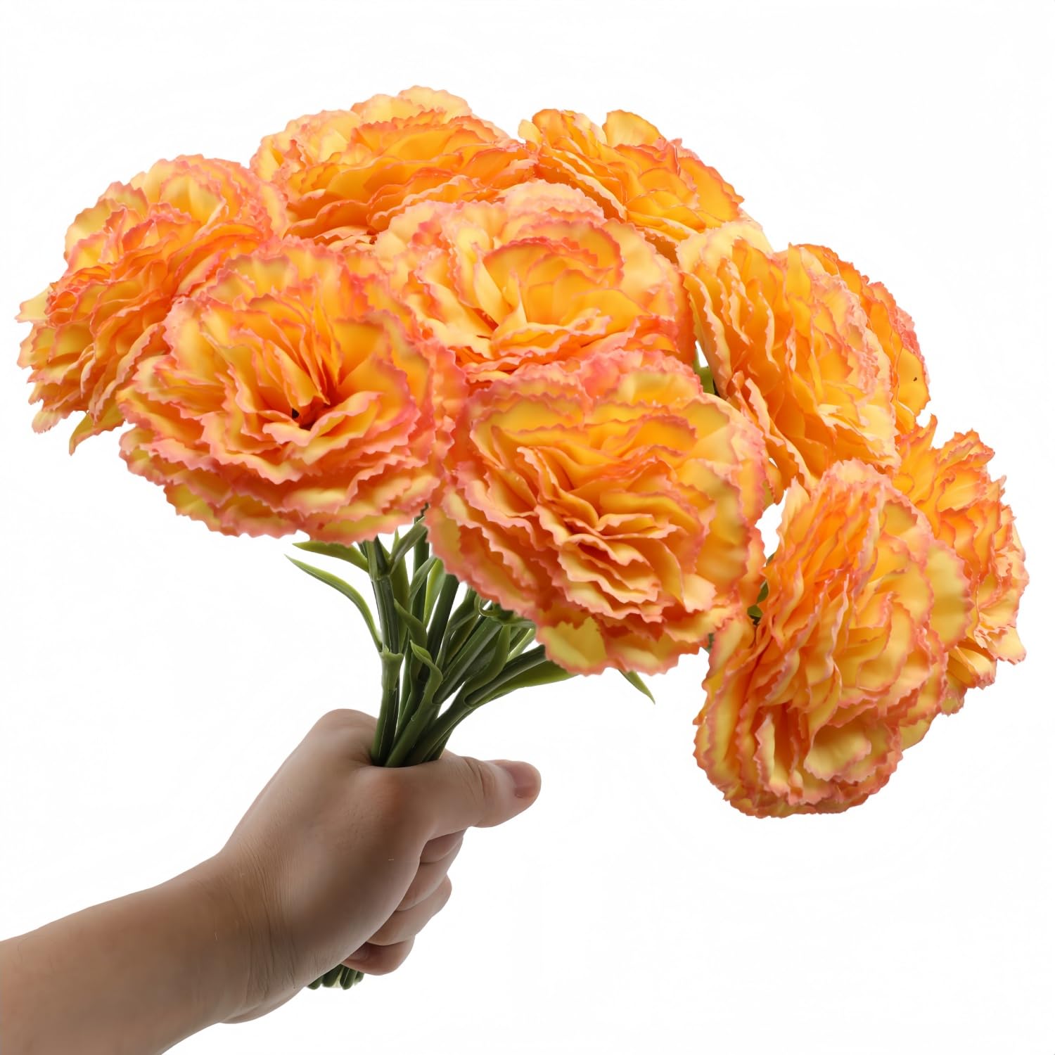 10 Pack Artificial Carnations Flowers - 11.4 Inch Real Touch Silk Flowers with Stems for Wedding Bouquets, Bridal Centerpieces, Home Floral Arrangements & Table Decor (Orange)