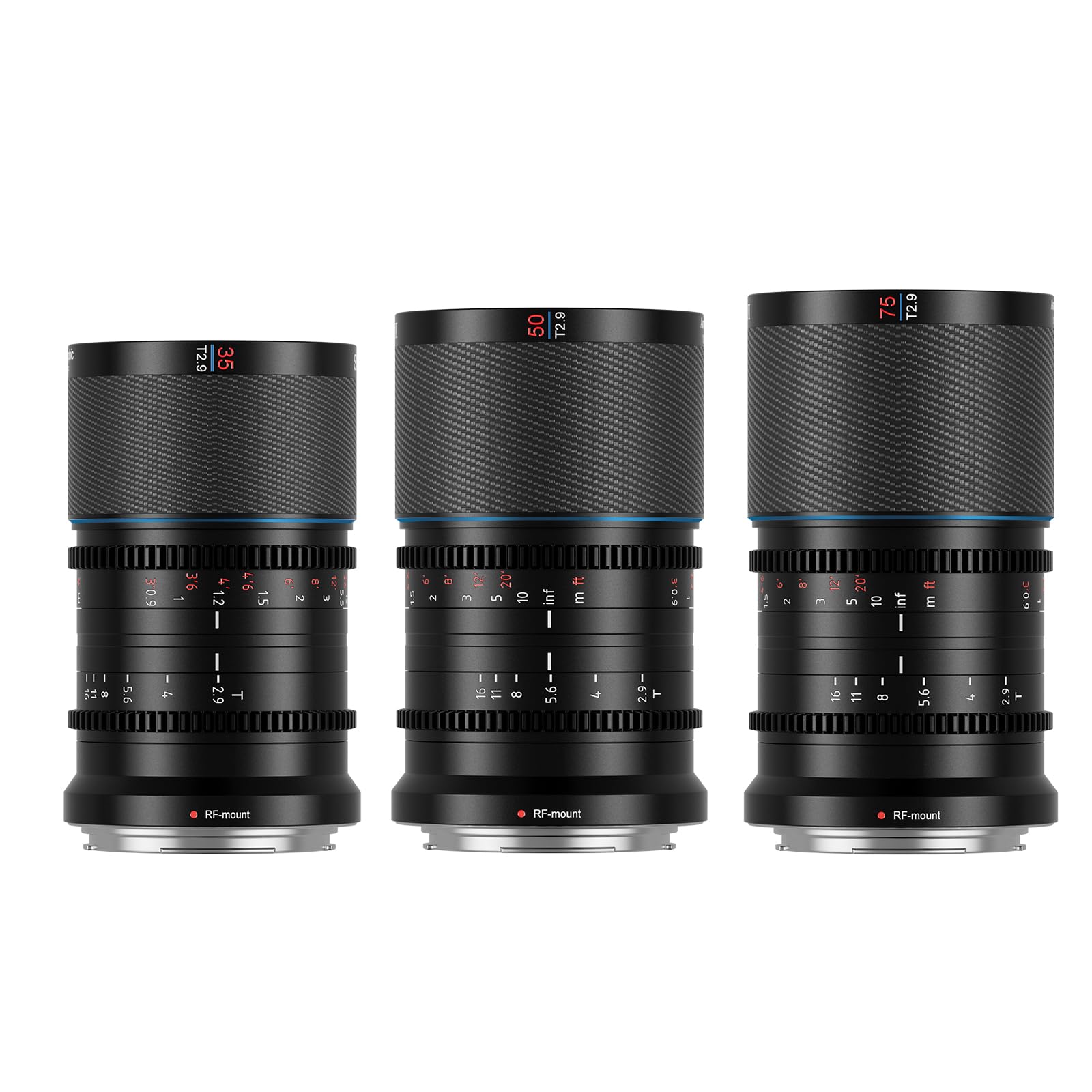 SIRUI Saturn 35mm, 50mm, 75mm Lens Set T2.9 1.6X Full Frame Carbon