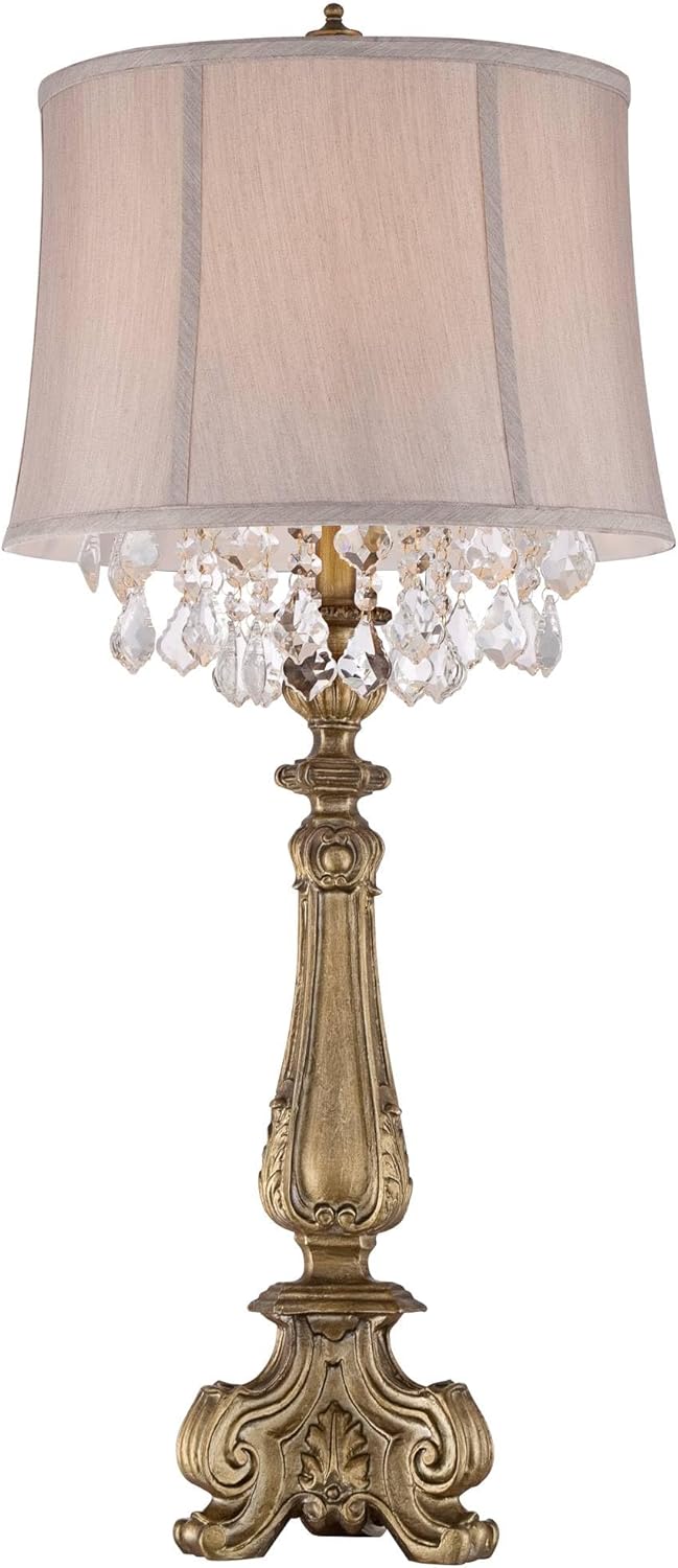 Barnes and Ivy Dubois 37 1/4" Tall Large Traditional Country Cottage Core End Table Lamps Set of 2 Antique Gold Finish Fabric Shade Console Living Room Bedroom Bedside Nightstand House Office Home