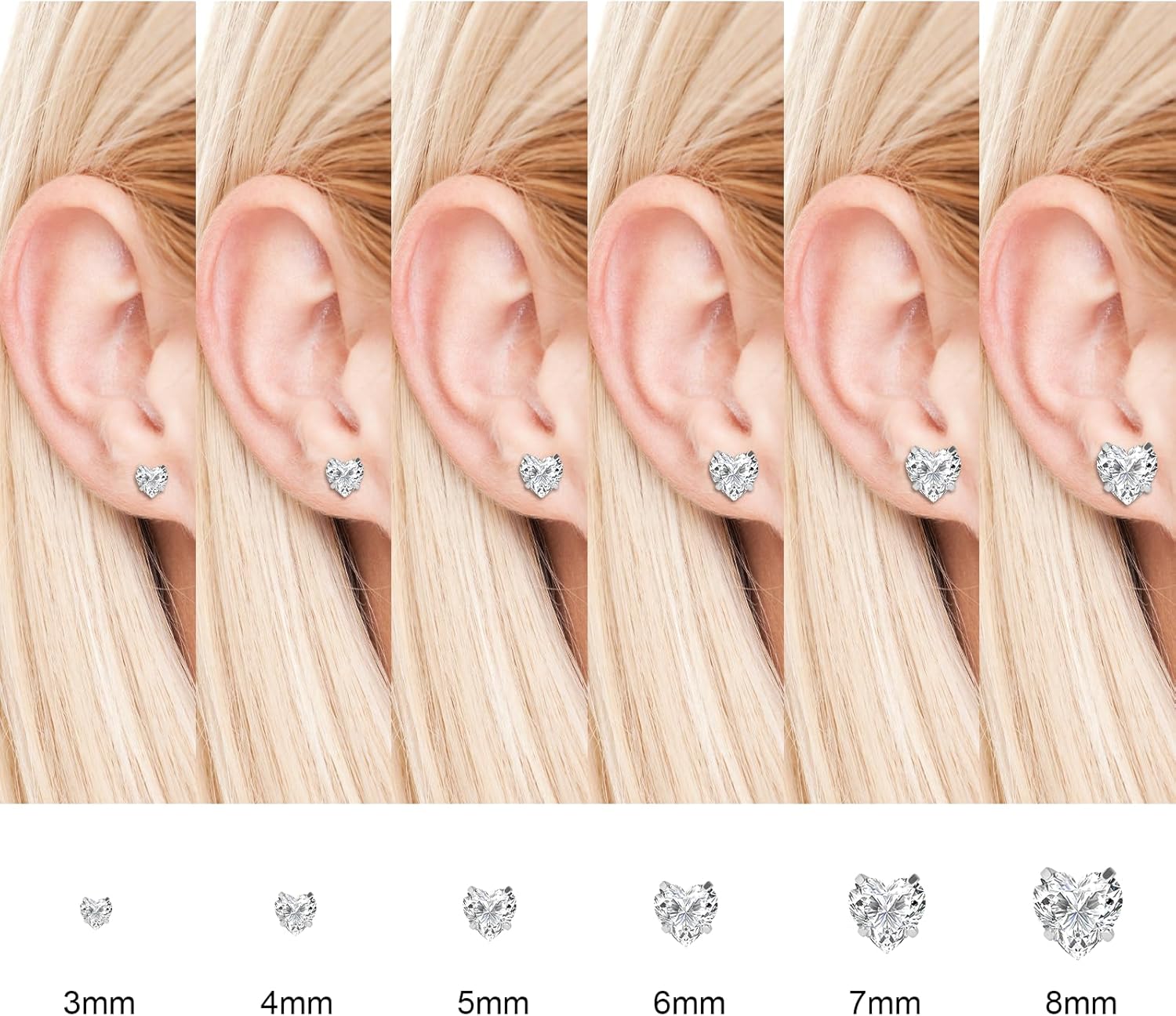 6 Pairs Surgical Stainless Steel Screw back Stud Earrings, 18K Gold Plated Heart Star Square Princess Cut Round Cubic Zirconia CZ Stud Earrings Set - Image 5