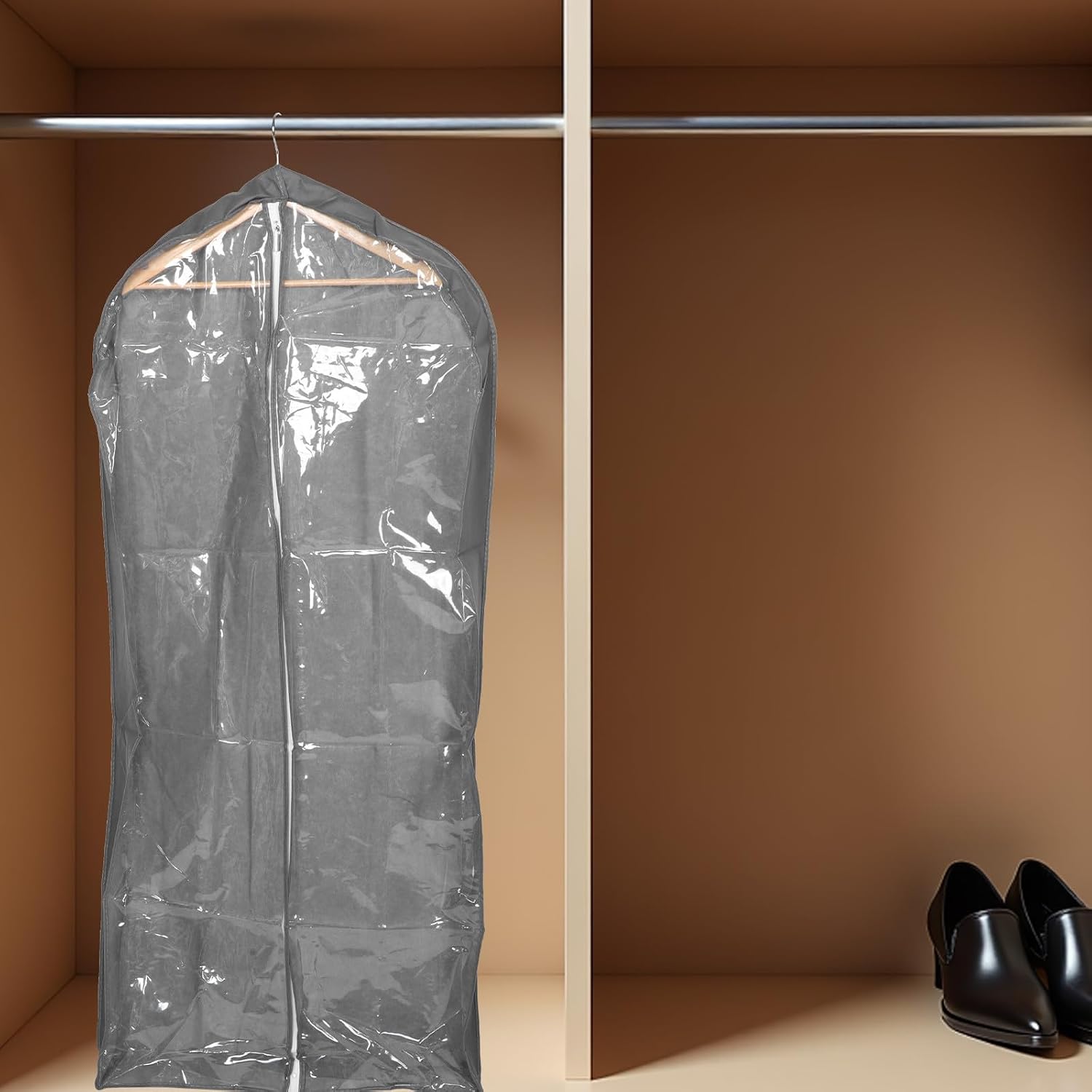 VILLCASE Garment Bags Dust Covers for Hanging Clothes 4pcs Large Gray Reusable Zippered Coat Protectors for Suit Dress Jacket Closet Storage