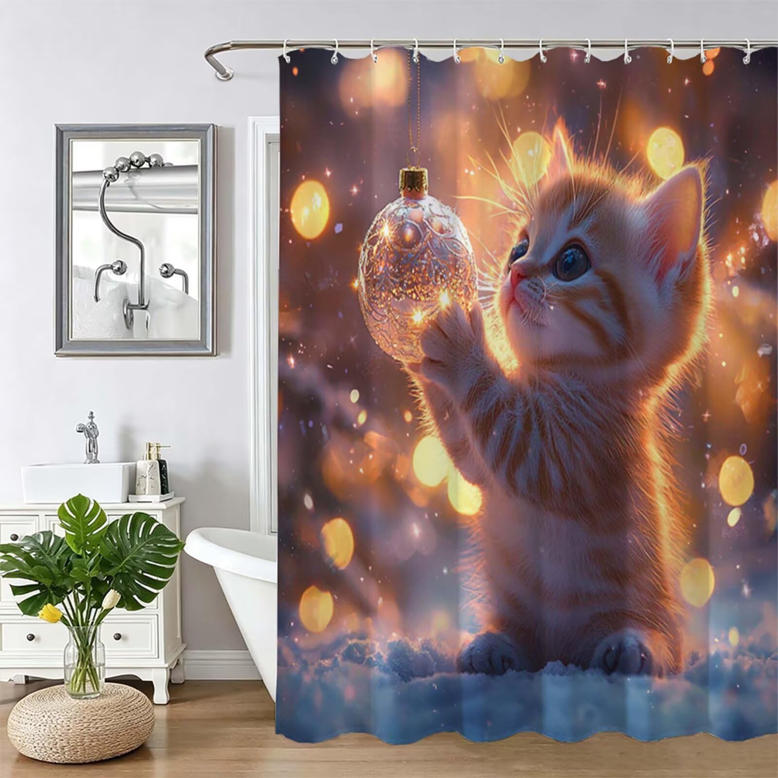 Rideau de douche tissu 150x170 cm anti-claboussures jaune chat