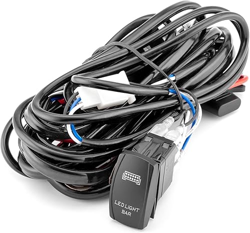 Mofun Kit de arnés de cableado universal de barra de luz LED de 2 derivaciones, interruptor basculante, relé azul, fusibles de encendido y apagado,