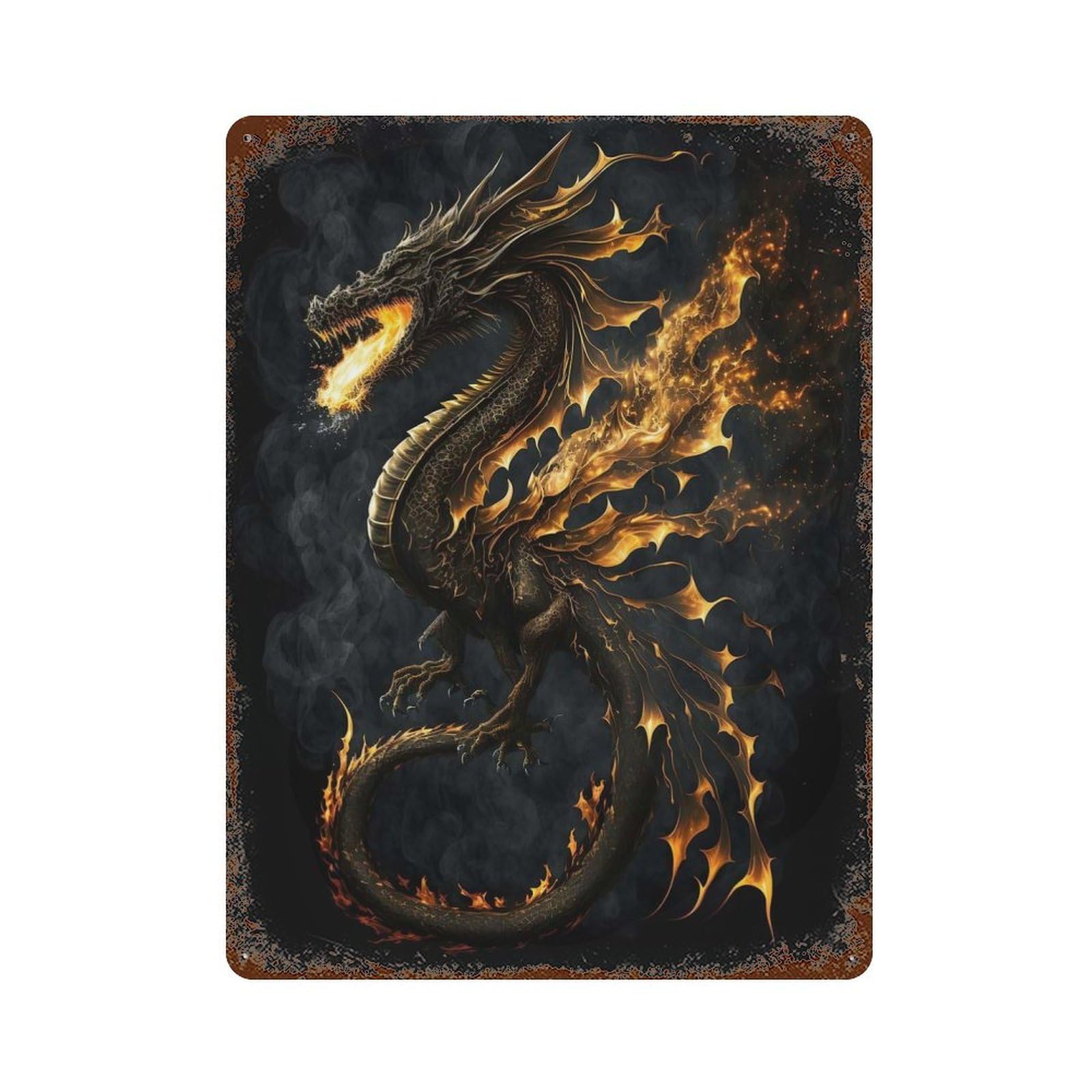 Black Gold Dragon Vintage Metal Tin Sign 15.7"x11.8", Ideal for Living Room, Hallway And Home Decor