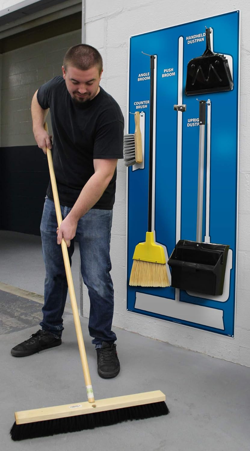 NMC SBK102AL 5S Janitorial Shadow Board, Blue/White, 68"X30", Heavy-DutyAluminum (Combo Kit)