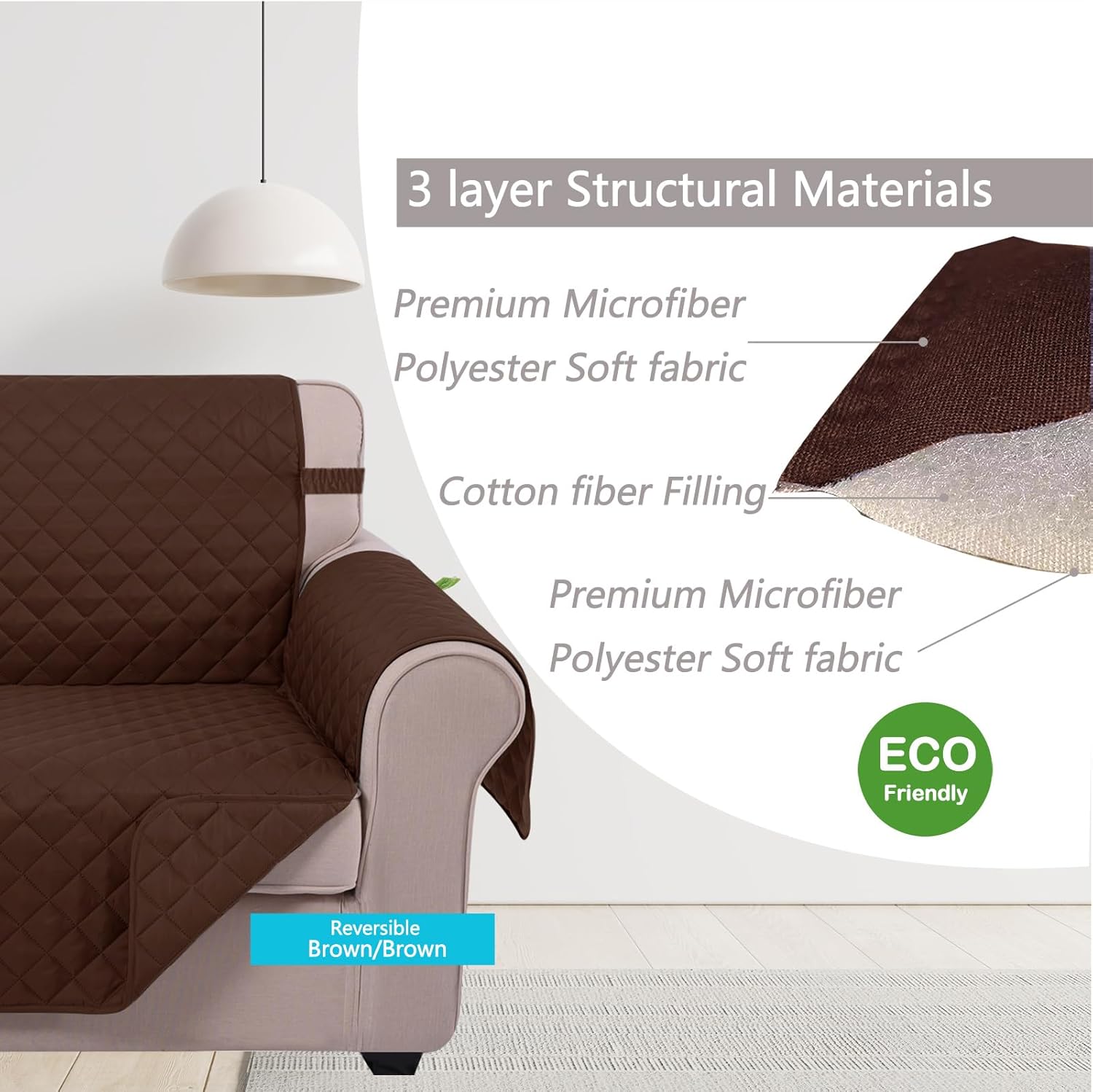 U-NICE HOME Loveseat Sofa Cover Reversible Couch Cover for Dogs with Elastic Straps Water Resistant Furniture Protector for Pets Couch Cover for 2 Cushion Couch (Loveseat, Brown/Brown)