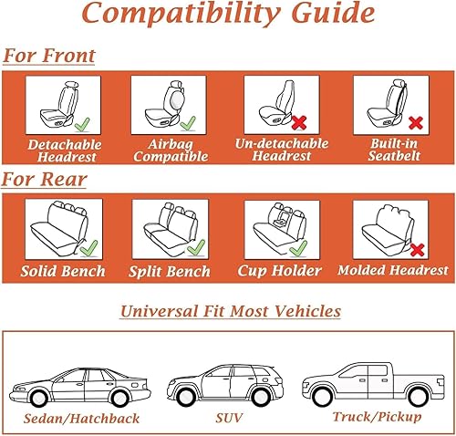 Vista 17 de Coverado Juego completo de fundas para asiento delantero y trasero para automóvil, cuero, impermeables, acojinadas, protectoras, ajuste universal