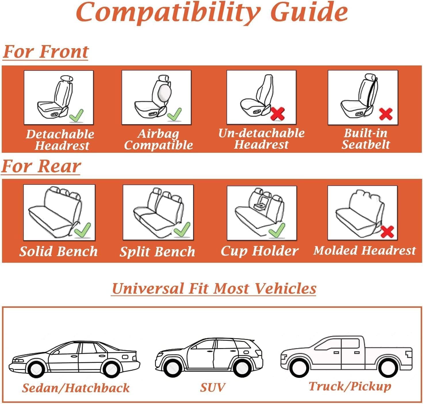 Coverado Sitzbezüge Vorne und Hinten 5 Stück Universal Autositzbezüge Set | Nappa Leder Kompatibel mit Den Meisten Limousinen SUV Pick-up Truck, Schwarz