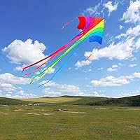 Vista 2 de Cometa Rainbow Delta con colas largas, fácil de volar con líneas voladoras, deportes al aire libre para niños y adultos