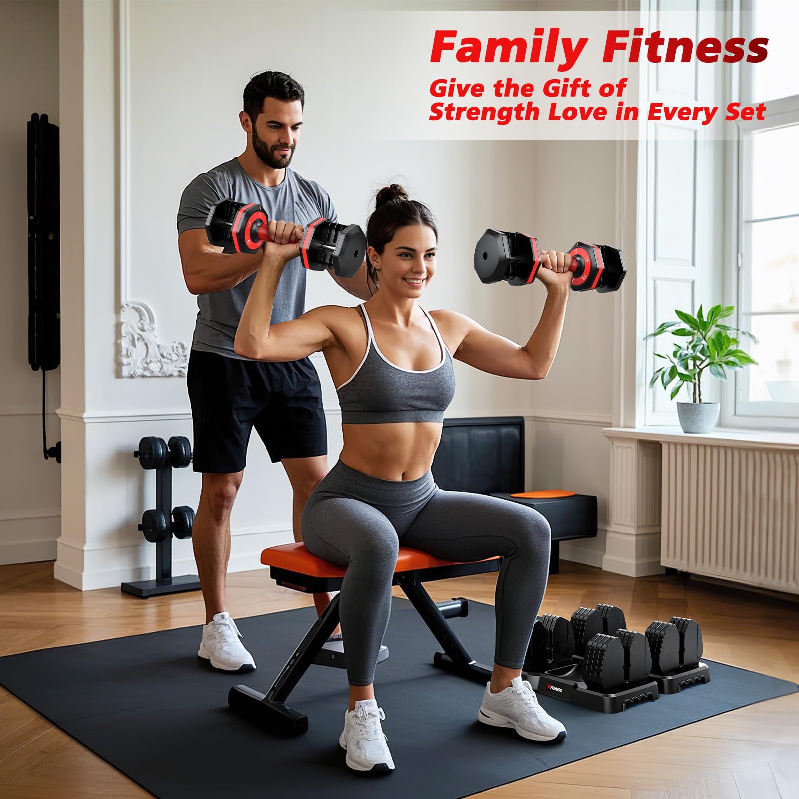 Adjustable Dumbbells Set of 2, 1 Hand Adjustable Weights Dumbbells Set, 5 in 1/10 in 1 Free Dumbbell with Anti-Slip Texture Handle, Weight Set For Home Gym Suit both Men and Women