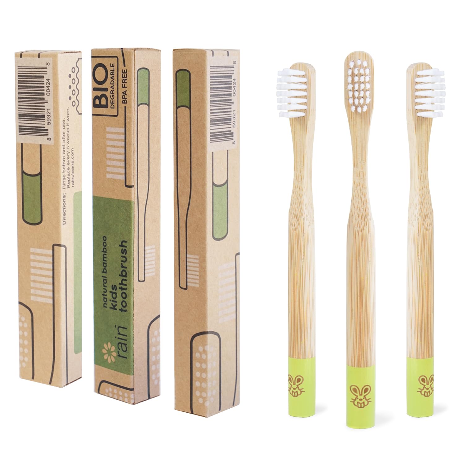 Rain Organic Bamboo Baby Kids Toothbrush - 100% Safe Infant Toddler Toothbrush 6 to 12 Months and Up, Natural BPA-Free Biodegradable Wood Extra Soft