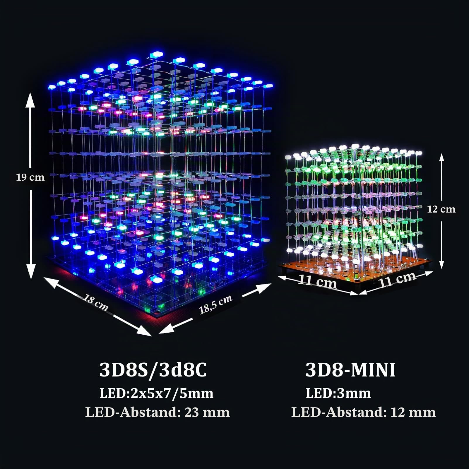 Mini-3D-LED-Würfel, DIY-Elektronik-Set, Löt-Projekt-Kit (3D8MINI-MULTI-KIT)