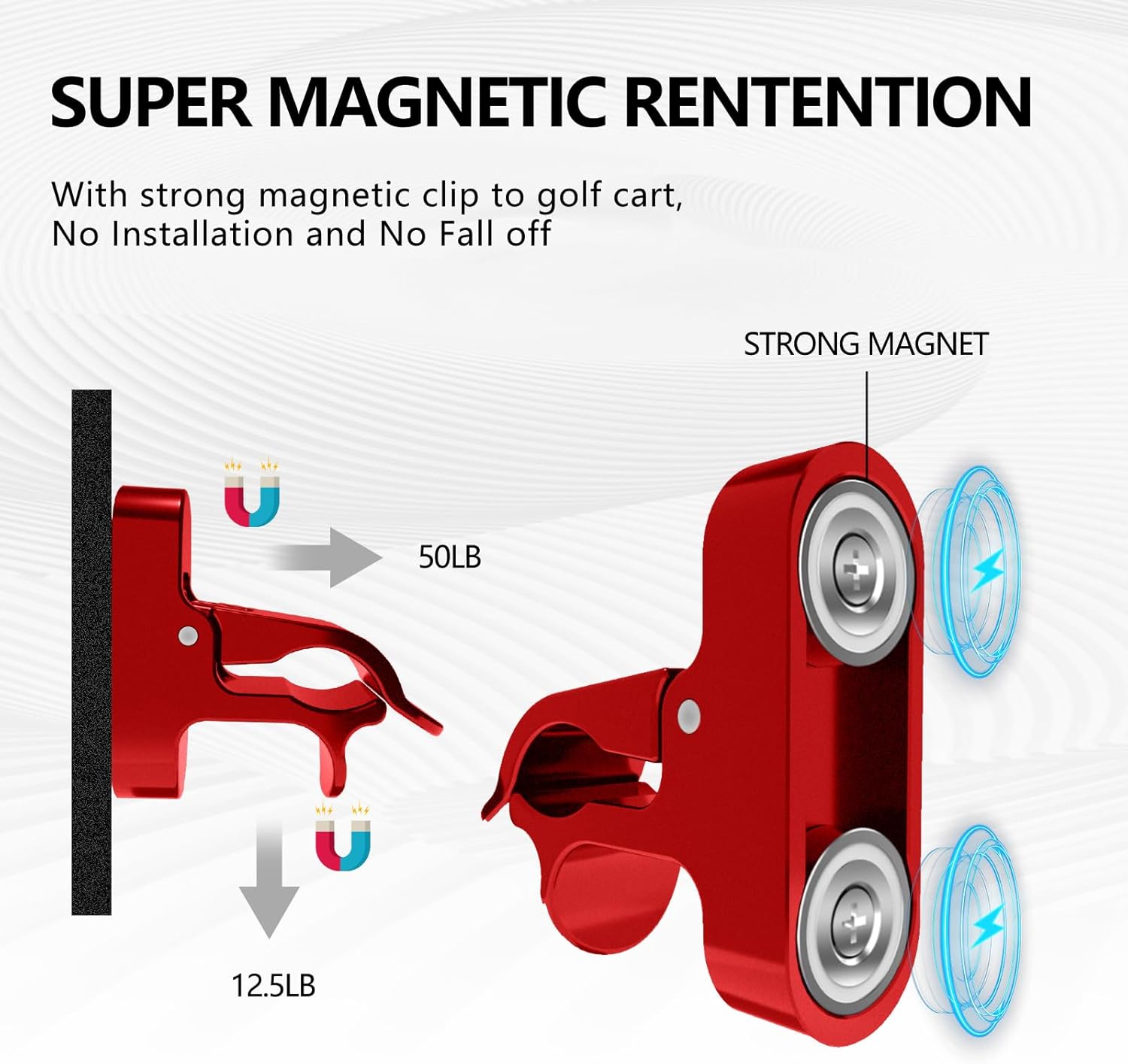 2-Pack Magnetic Golf Holder Clip for Golf Cart with Hook Design, Aluminum Alloy Golf Cart Hold with Secure Grip & Hook & Loop Strap, Golf Cart Accessories, Ideal Golf Gifts for Men