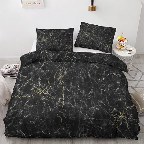 Funda de edredón de mármol negro tamaño matrimonial  Juego de ropa de cama de arte abstracto moderno  3 piezas  Funda de edredón con patrón de