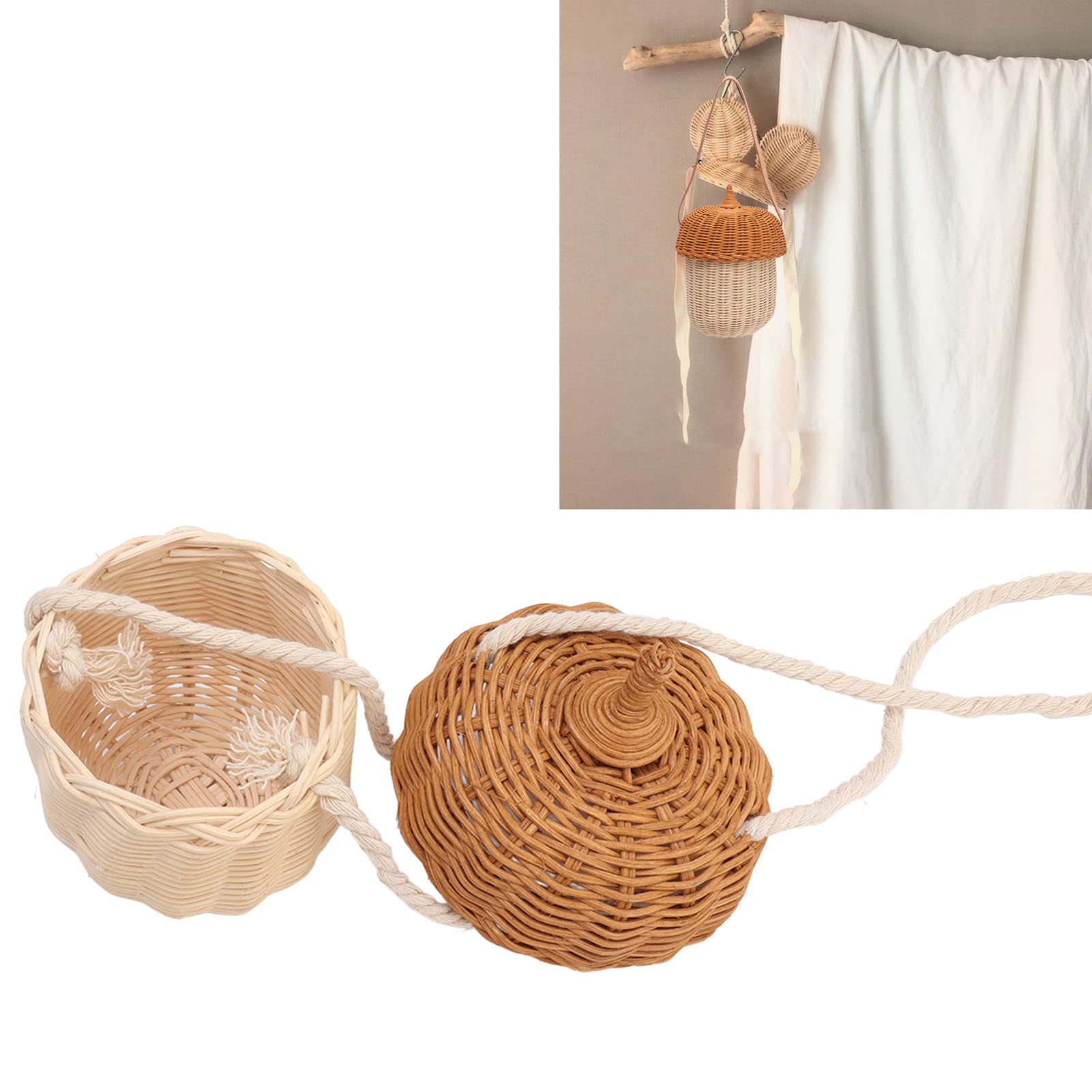 Cesta de Almacenamiento de Ratán para Niños, Cesta de Mimbre en Forma de Bellota, Impermeable, Multifuncional, , Tejida a Mano, Decorativa para el Hogar para Niñas (Bolso de hombro pequeño)