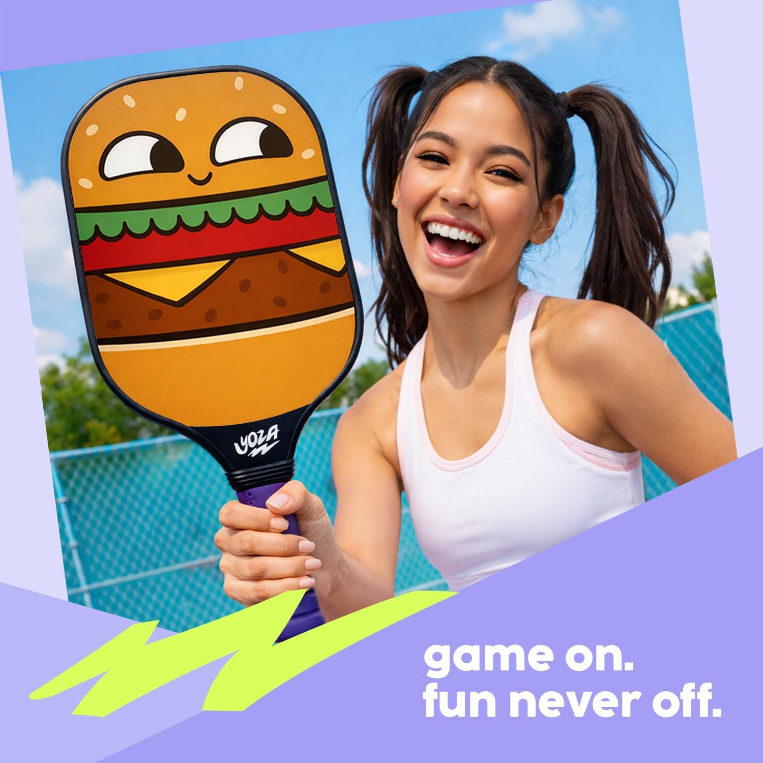 Pickleball Paddle Set of 2 - Burger & Fries Pickleball Rackets with 4 Balls & 1 Carrying Bag, Lightweight, Good Control, Fiberglass, Pickle Ball Set for Men Women Beginners, Yoza