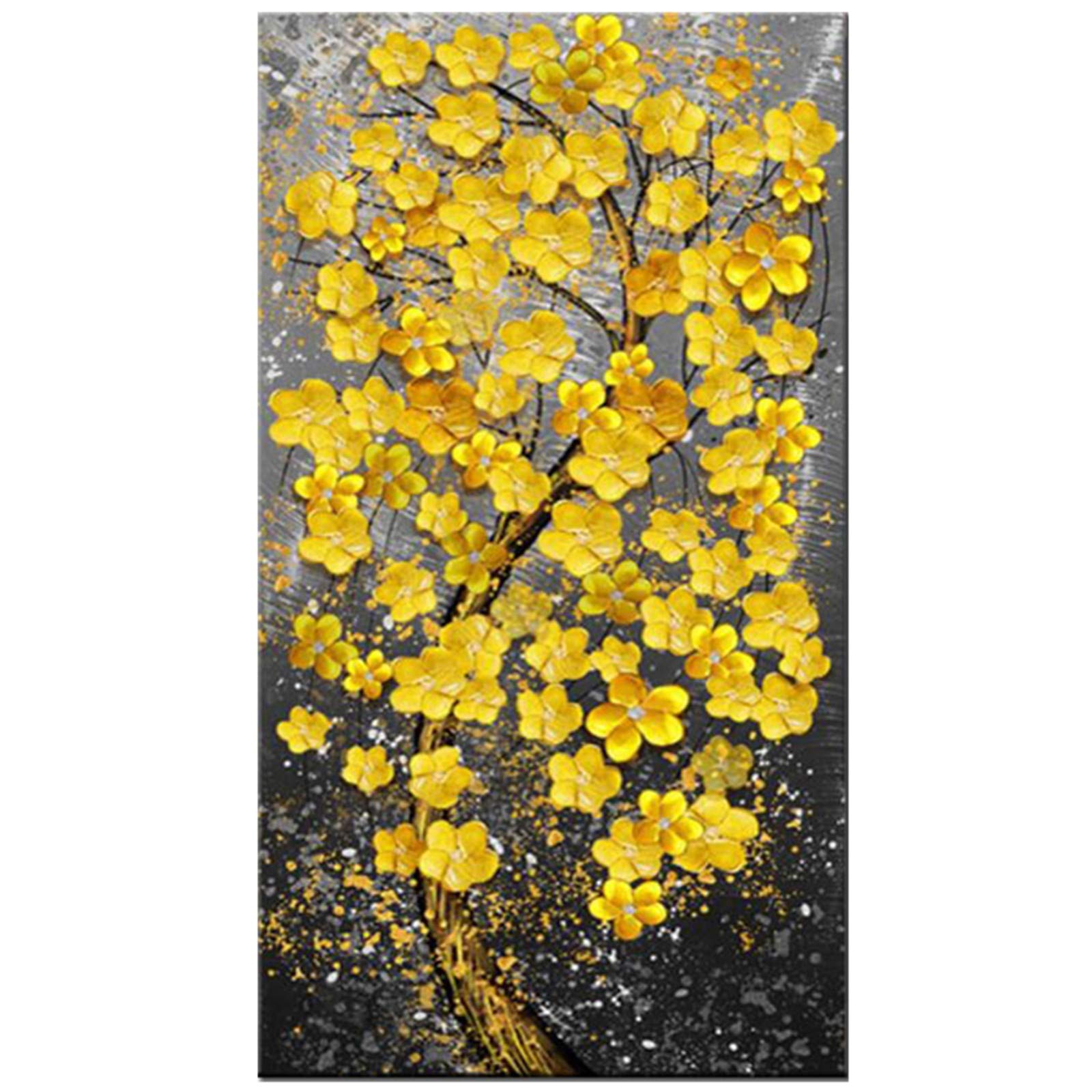 Broderie diamant fleurs jaunes d'or grand format pour masquer un mur vide
