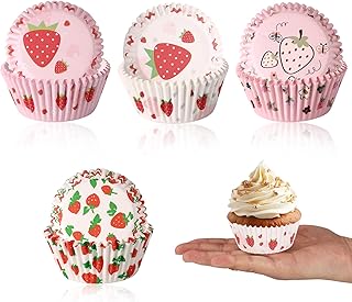 100pcs Strawberry Cupcake Liners, Sweet Strawberry Themed Cupcake Liners with PVC Transparent Storage Box for Muffins Snacks & Desserts Wrappers Decors