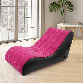 Inflatable Sofa Portable Leisure Lounger, Self Inflatable Couch S-Shaped Air Chair with Built in Pump, for Indoor Living Room Bedroom Backyard Garden Beach Rose-red