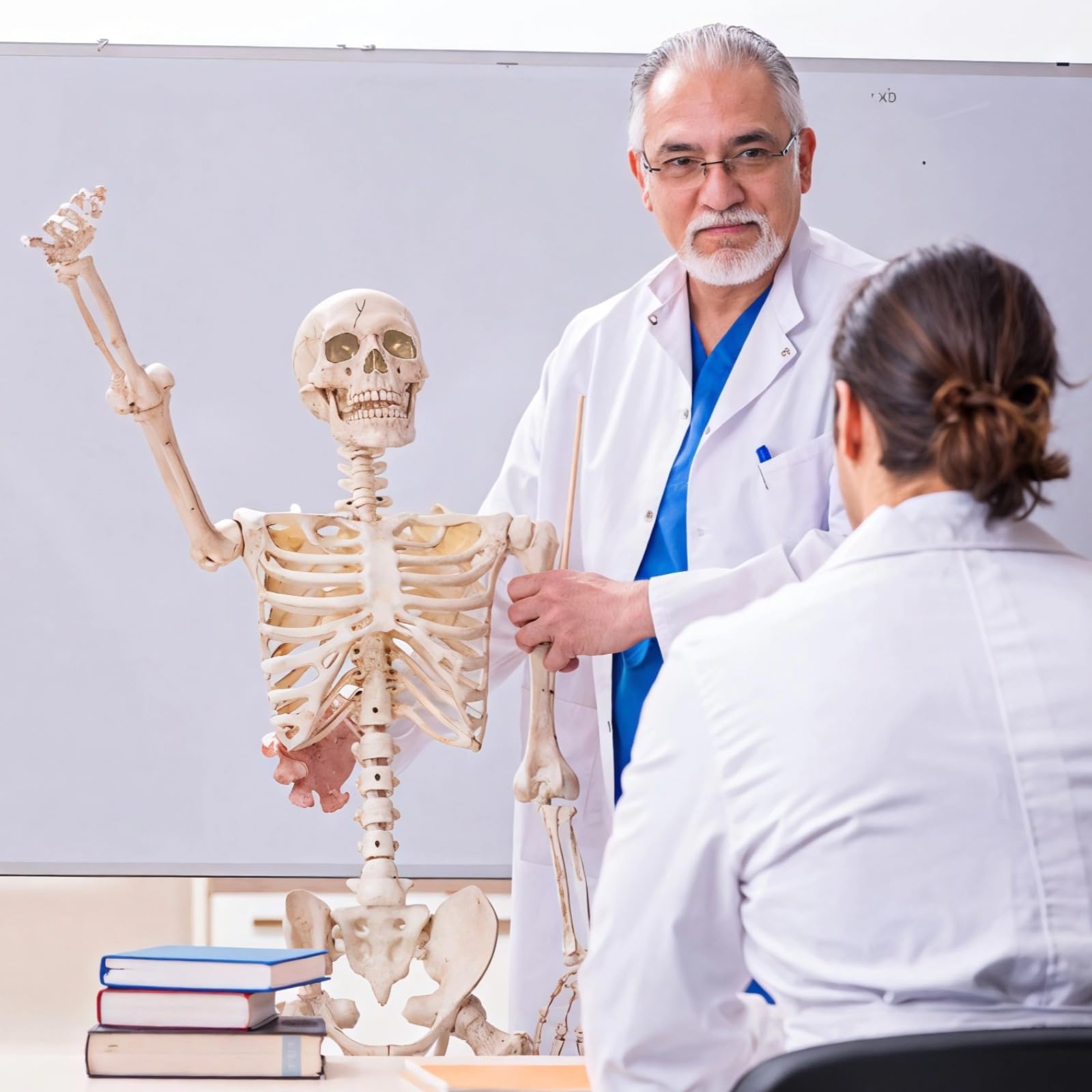 Model anatomii ludzkiego szkieletu, 81 cm, mini figura, idealne narzędzie edukacyjne do studiów i ortopedii, zawiera wykres i metalowy stojak