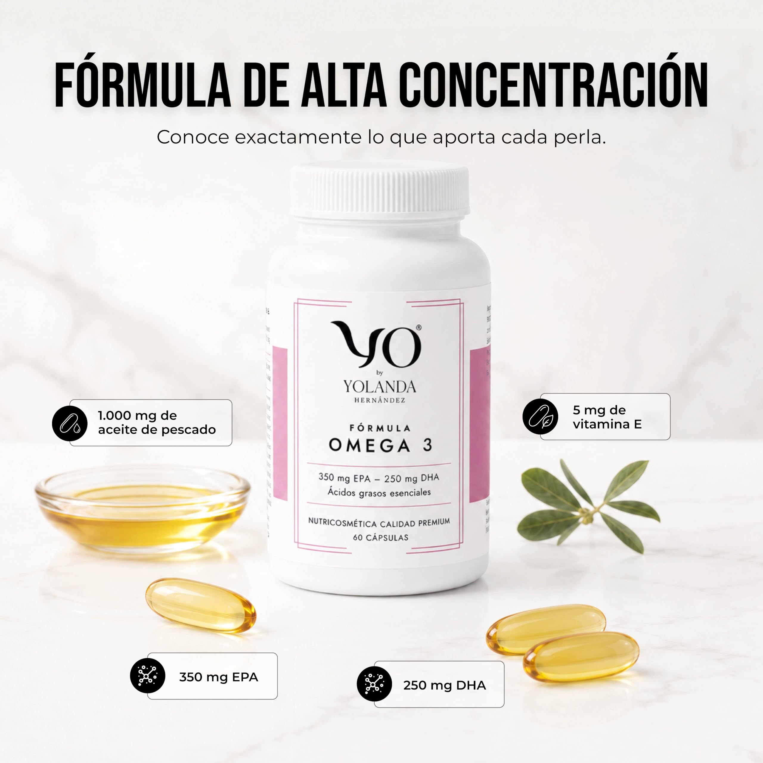 YO Fórmula Omega 3 | Alta Concentración 80% con 350mg EPA y 250mg DHA | Aceite Pescado Vitamina E más Sello IFOS |60 Cápsulas de Alta Biodisponibilidad